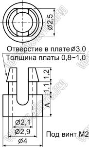 SS1-4.5 фиксатор платы с защелкой и отверстием d=2.1 мм; A=4,5мм; B=1,2мм; dп=3,0мм; s=Eмм; нейлон-66 (UL); натуральный