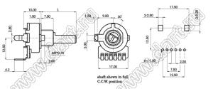 R1612G-ND1-B104-0G02 потенциометр роторный (16мм) 100 кОм линейный вертикальный в плату, вал пластиковый 18 зубов, длина вала 20мм