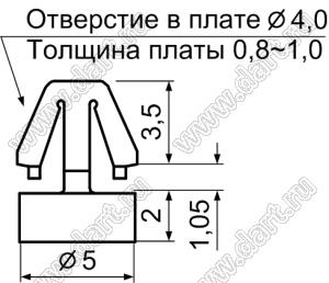MC-2-1.2 фиксатор платы с защелкой; dп=4,0мм; s=0,8...1,0мм; нейлон-66 (UL); натуральный