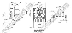 R1612G-NA1-B503-CEIP потенциометр роторный (16мм) 50 кОм линейный горизонтальный в плату, вал пластиковый 18 зубов, длина вала 20мм