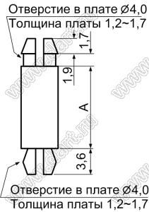 MSP-19 фиксатор платы с двумя защелками; A=19,0мм; dп=4,0мм; s=1,6мм; d отв.=4,0мм; t=1,6мм; нейлон-66 (UL); натуральный