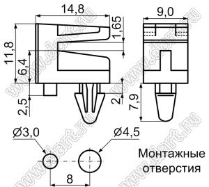 UB-6D фиксатор платы краевой с защелкой; нейлон-66 (UL); натуральный