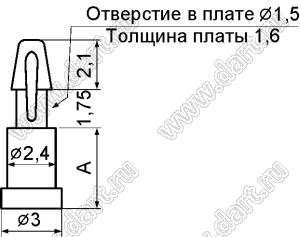 MASS-6.5 фиксатор платы с защелкой в плату; A=6,5мм; dп=1.5мм; s=1.6мм; нейлон-66 (UL); натуральный