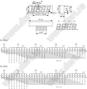 RL-C3912GDBW/D4 матрица светодиодная 4x7сегментов, 0,39", общий катод, цвет излучения зеленый (570нм), 3600мкд/сегмент; 0,39"; 4-разр.; 7-сегм.