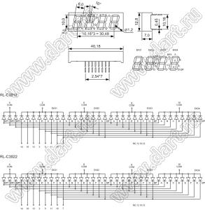 RL-C3912GDBW/D4 матрица светодиодная 4x7сегментов, 0,39", общий катод, цвет излучения зеленый (570нм), 3600мкд/сегмент; 0,39"; 4-разр.; 7-сегм.