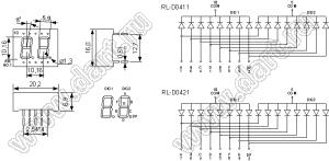 RL-D0421SBRW/D15 индикатор светодиодный 2,5x7 сегм.; 0,40"; 2-разр.; 7-сегм.; красный; общий катод; 16,0x20,2мм