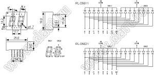 RL-D5620GDBW/D15 (DA56-11GWA) индикатор светодиодный 2x7 сегм.; 0,56"; 2-разр.; 7-сегм.; зеленый; общий анод; 19,0x25,0мм