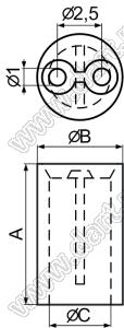 LEDW-23.5 держатель 5мм светодиода прямой на плату; нейлон-66 (UL); натуральный; A=23,5мм; B=5,6мм; C=4,2мм