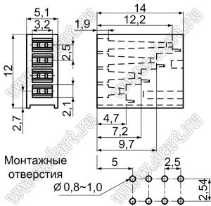 LED-341 держатель 4-х плоских светодиодов на плату угловой; нейлон-66 (UL); черный