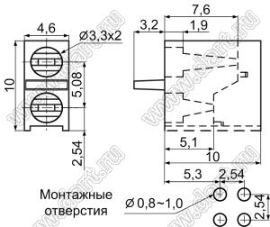 LED-305 держатель двух 3мм светодиодов на плату угловой; нейлон-66 (UL); черный; C=3,3мм