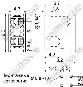 LED-307 держатель двух 3мм светодиодов на плату угловой; нейлон-66 (UL); черный; C=3,3мм