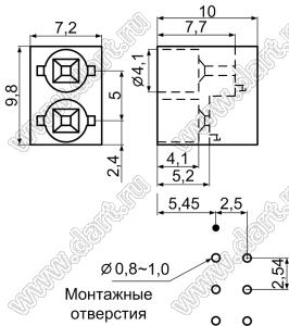 LED-310 держатель двух 3мм светодиодов на плату угловой; нейлон-66 (UL); черный; C=4,1мм