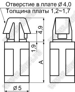 MC-8.5 фиксатор платы с защелкой; A=8,5мм; dп=4,0мм; s=1,6мм; нейлон-66(UL); натуральный