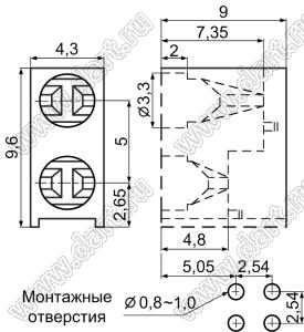 LED-306(B) (CYX LED-2F) держатель двух 3мм светодиодов на плату угловой; нейлон-66 (UL); черный; C=3,3мм