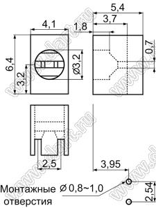 LED-314 держатель 3мм светодиода на плату угловой; C=3,2мм; нейлон-66 (UL); черный