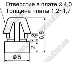 MC-2.5 фиксатор платы с защелкой; A=2,5мм; dп=4,0мм; B=3,65мм; s=1,2...1,7мм; нейлон-66 (UL); натуральный