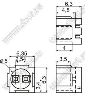 LED-6501 держатель 5мм светодиода на плату угловой с "ласточкиным хвостом"; C=5.0мм; нейлон-66 (UL); черный