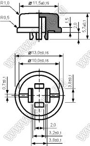 KM-11 (KTSC-22G) толкатель (колпачок) круглый Ø11,5мм; h=7,5мм; посадочное отверстие 3,2x3,8мм зеленый на тактовый переключатель 12x12мм; пластик ABS