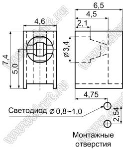LED-301 (LED-1F) держатель 3мм светодиода на плату угловой; C=3,4мм; нейлон-66 (UL); черный