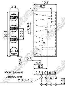 LED-4F держатель четырех 3-мм светодиодов в плату угловой