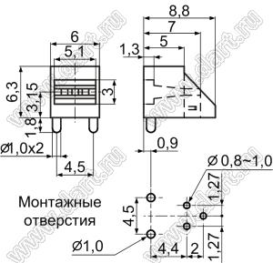 LEK-518 держатель прямоугольного светодиода на плату угловой; нейлон-66 (UL); черный