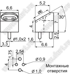 LEK-513 держатель 5мм светодиода на плату наклонный; C=6,0мм; нейлон-66 (UL); натуральный