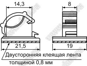 WCC-3(3M) зажим проводов на самоклеящейся площадке; 21,5x19,0мм; нейлон-66 (UL); натуральный