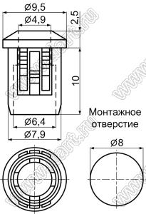 LED5-3 (RTF-5010, LEDB-5) держатель 5мм светодиода на панель; черный; C=4,9мм; нейлон-66 (UL)
