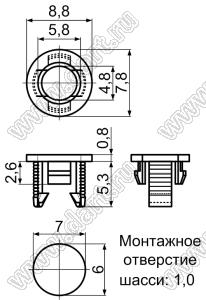 LED5-6 держатель 5мм светодиода на панель; черный; нейлон-66 (UL); 94V-2
