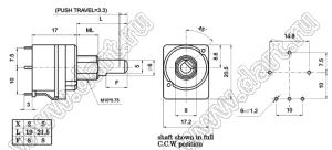 R16P2S-AD1-B504 потенциометр роторный (16мм) 500 кОм линейный с нажимным выключателем для диммеров, вал пластиковый , длина вала 18мм