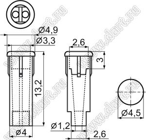 LED3-3 держатель 3мм светодиода на панель; C=3,3мм; нейлон-66 (UL); черный