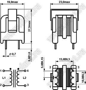 CFU1602-04 фильтр сетевой подавления ЭМП 2x25мкГн; 0,5А