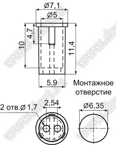 LED5-4 держатель 5мм светодиода на панель; черный; C=5,0мм; нейлон-66 (UL)