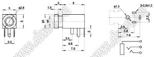 PJ-210A (MS-107, CKX-2.5-03) стерео гнездо 2,5 мм в плату