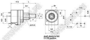 R16R23-1D1-B504-0A59 потенциометр роторный (16мм) 500 кОм линейный с роторным выключателем для диммеров, вал латунный с лыской, длина вала 17мм