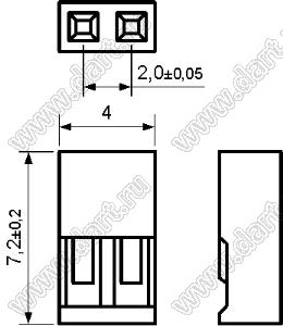 KR2006H-02P-1 (2026A-02P, 2026A-02, BLS2-1x2, BLS2-2) корпус однорядной розетки на кабель, шаг 2,0 мм; шаг 2,00мм; 2-конт.