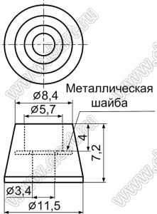 NF-002ST ножка приборная с металлической шайбой; 11,5x7,2мм; резина; черный