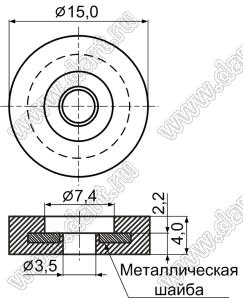 NF-012ST ножка приборная с металлической шайбой, под винт M3; 15,0x4,0мм; резина; черный