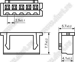 A2501-05Y (XHP-05, CHU-05, DS1069-05FCW, HK-05, PWC10-05-F) корпус розетки на провод; шаг 2,50мм; N=5-конт.; 2,50мм