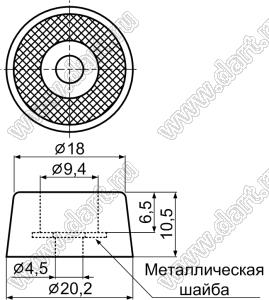 NF-015ST ножка приборная с металлической шайбой, под винт M4; 20,2x10,5мм; резина; черный