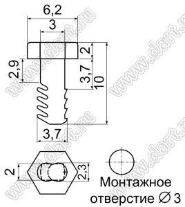 MBW3-8 пистон монтажный; L=10,0мм; d отв.=3,0мм; нейлон-66 (UL); натуральный