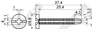 MBW-18 пистон монтажный; L=25,4мм; d отв.=3,0мм; нейлон-66 (UL); натуральный