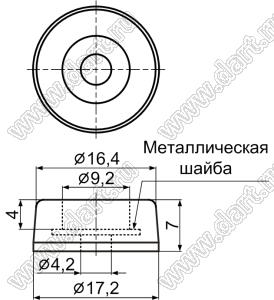 NF-005ST ножка приборная с металлической шайбой, под винт M4; 16,4x7,0мм; силиконовая резина (UL); черный