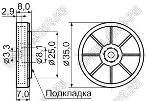 FFK-3 ножка для Hi-Fi аппаратуры; 35,0x8,0мм; пластик ABS; подкладка=EVA (этиленвинилацетат); черный