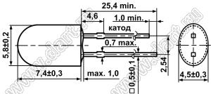 DB5RH-435AOR светодиод овальный 5,8x4,5 мм; красный; 625…635нм; корпус прозрачный; 2,1V; 1300...3300мКд; 70/25°