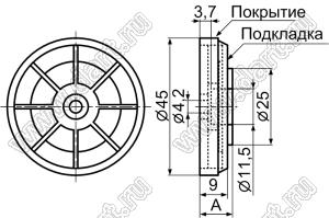 RS-45(RU) ножка для Hi-Fi аппаратуры; 45,0x9,7мм; пластик ABS; золочение; подкладка=резина; черный