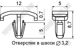 MB-12 пистон монтажный; L=8,7мм; d отв.=3,2мм; нейлон-66 (UL); натуральный