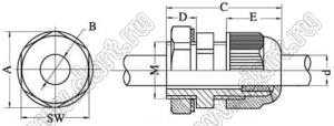 PG21-G гермоввод кабельный; нейлон-66; резьба M28x2,0; SW=33мм; D=12мм; пласитк ABS; светло-серый