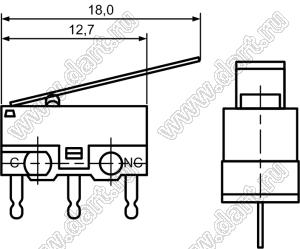 DM3-03P-25-6-0 (DM3-03P-20G)(WK01-02) микропереключатель концевой в плату с рычагом 17,4мм (25 гс)