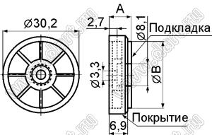 FFG-1(RU) ножка для Hi-Fi аппаратуры; пластик ABS; 30,2x8,0мм; серебрение; материал подкладки резина; черный